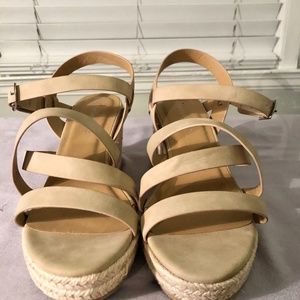 City Classified Taupe Wedge Sandals Size 8.5